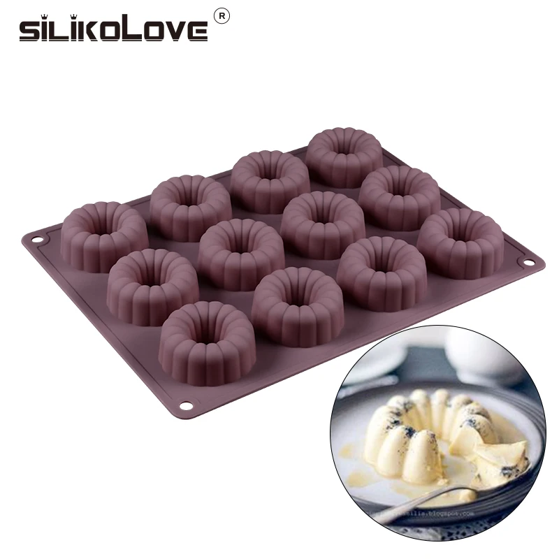 SILIKOLOVE Cake Molds 12 Cavity Muffin Doughnuts Hollow Pastry Silicone