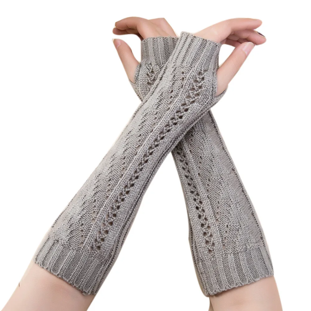 Женские весенние однотонные перчатки без пальцев, зимняя теплая Длинная вязаная рукавица, 5 цветов, ручная работа, женские перчатки#10T