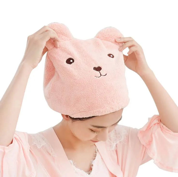 

Quick Dry Hair Towel Cartoon Pink Blue Bathing Shower Cap Drying quick magic Head towel hat caps for women girl female towel