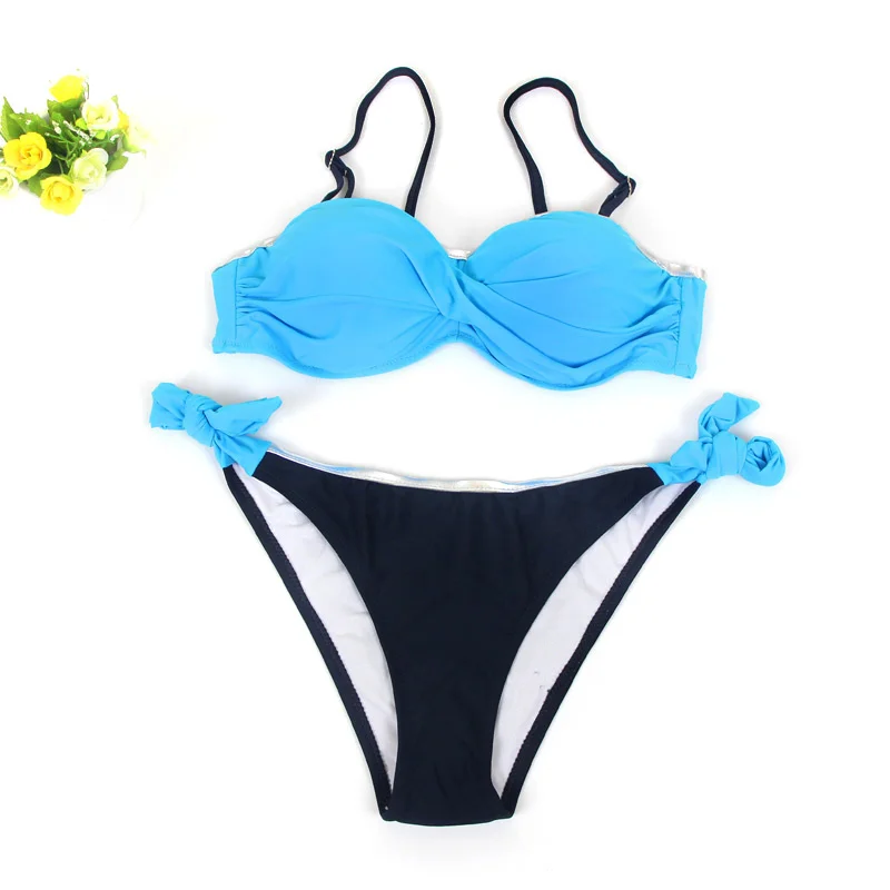Push Up Sexy Bikini Swimwear Women New Large Size Halter Swimsuit Bikini Brazilian Beachwear Bathing Suit Women Two Pieces - Цвет: C16155 Blue