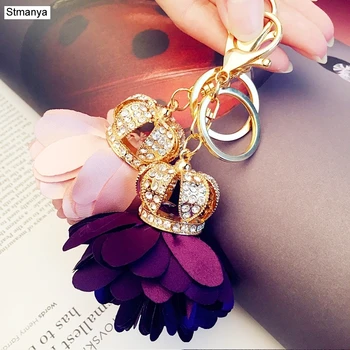 

New Rhinestones Crown petals Pendants metal Key Chain Women Fashion Car Key Ring Bag Charms Accessories Party Gift Jewelry K1609
