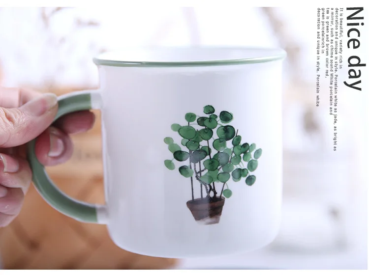 350 мл керамическая круглая одиночная нордическое зеленое растение дорожная чайная кружка креативная короткая домашняя чашка для полоскания рта офисная мультяшная чашка для воды