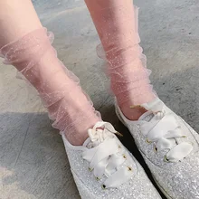 HUI GUAN лето весна дышащие женские длинные носки прозрачные женские шифоновые блестящие тонкие отличительные модные женские носки