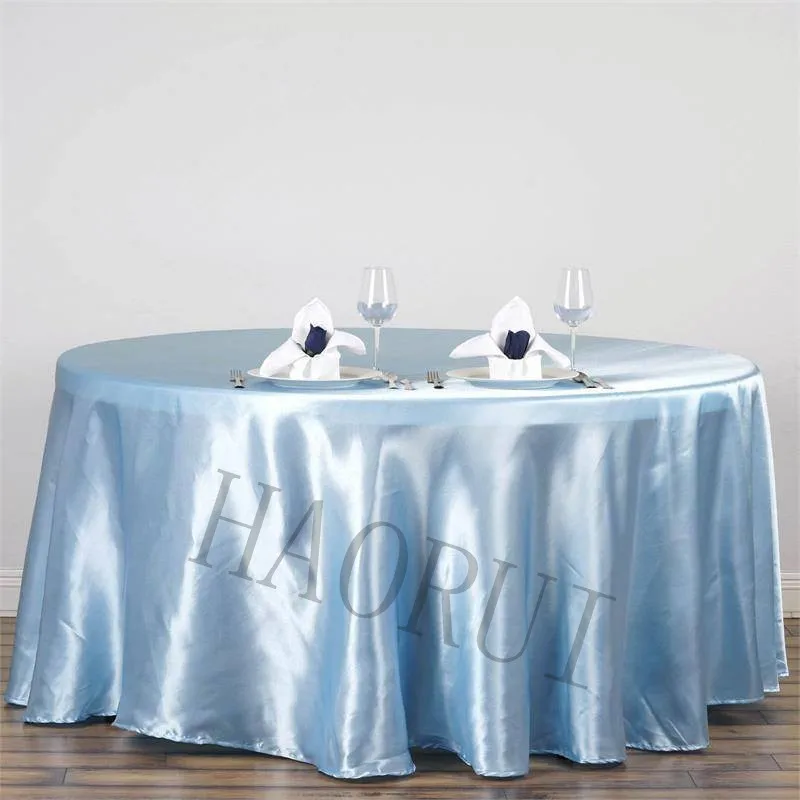 10pcs Customized 120'' Baby Blue Dining Table Cloth Satin Tablecloth