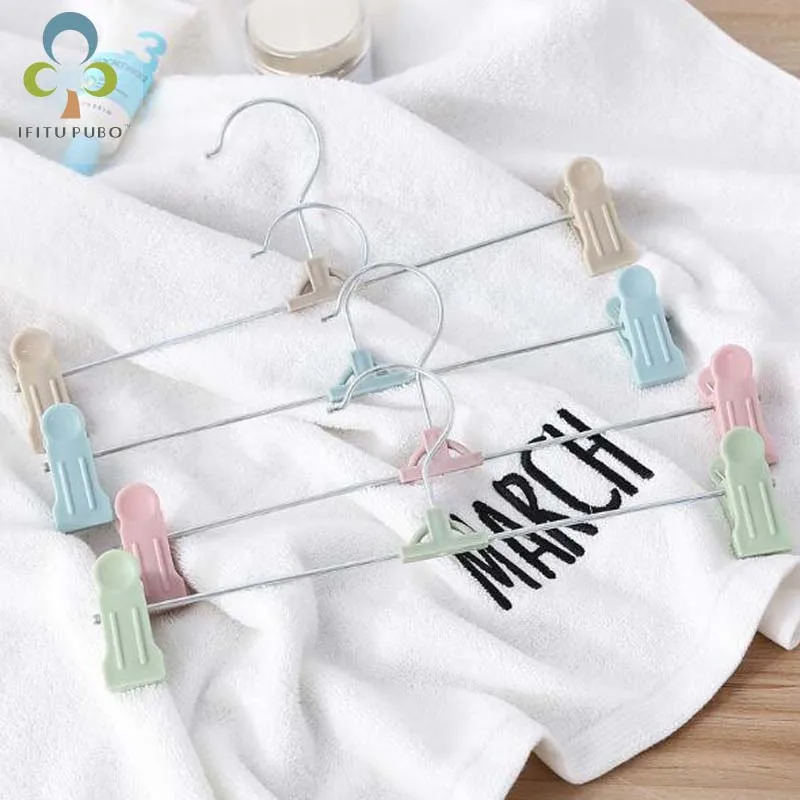 5pcs Colorful Hangers For Clothes Stainless Steel Clip Stand Hanger Pants Skirt Kid Clothes Adjustable Pinch Grip Cabide WYQ