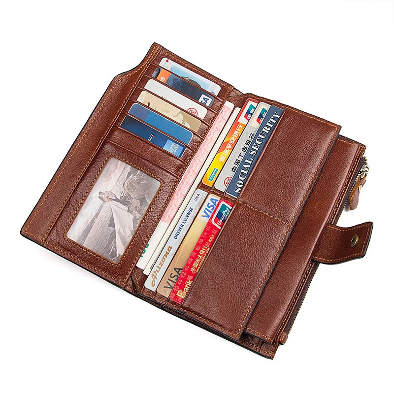 

Zipper Men Travel Wallets Genuine Leather Men Purses Soft Clutch Wallet