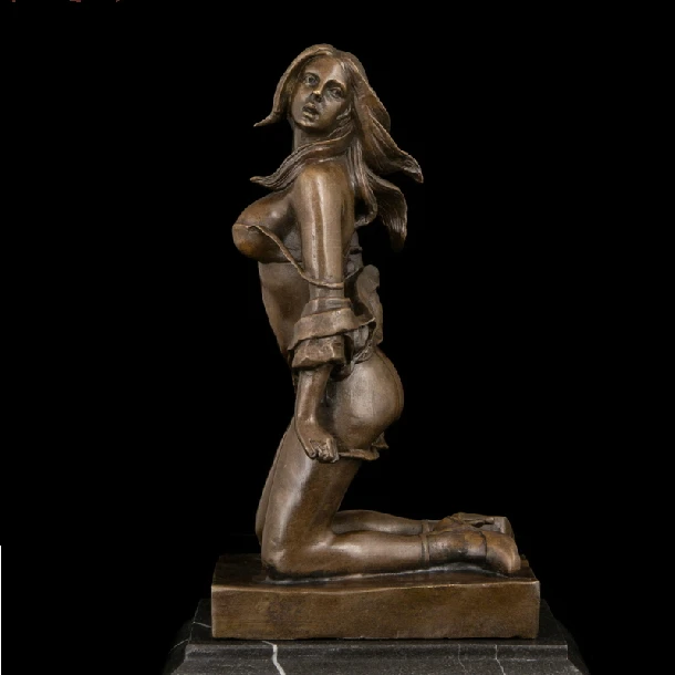 

ATLIE BRONZES Western Sculpture Naked Lady Bronze Art Figurines Sexy Nude Girl Strip Statue Bar Decor Studio display