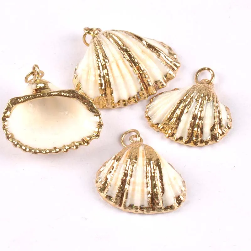 

Natural threaded seashell Gold Plated sector shells for earring DIY handmade charms pendant Home decoration 5pcs TRS0268