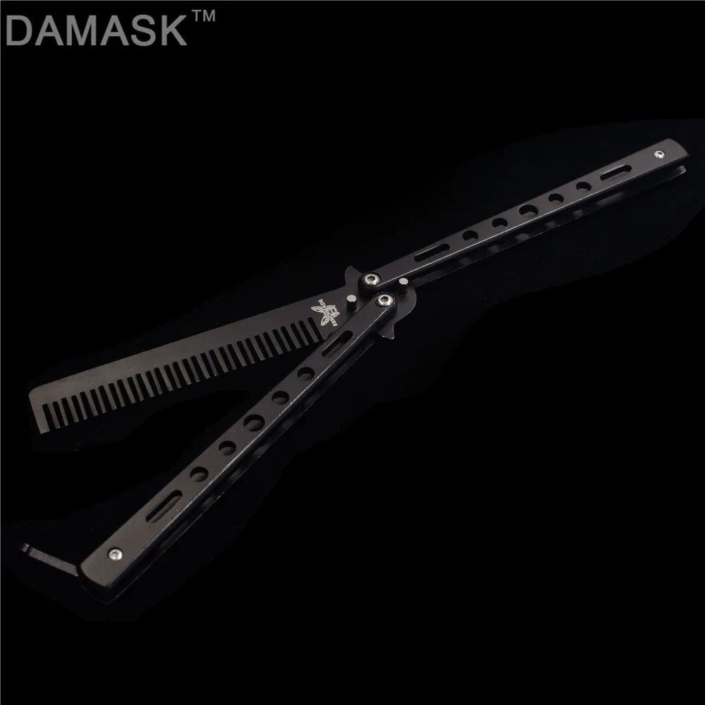 Дешевый Дамаск без лезвия Бабочка нож форма дизайн гребень бабочка нож Обучение инструмент без лезвия Открытый меч для тренировок 3 цвета
