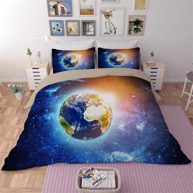 Outer Space Theme Bedding Set Twin Queen King Size Flat Bed Sheet with Pillowcase Duvet