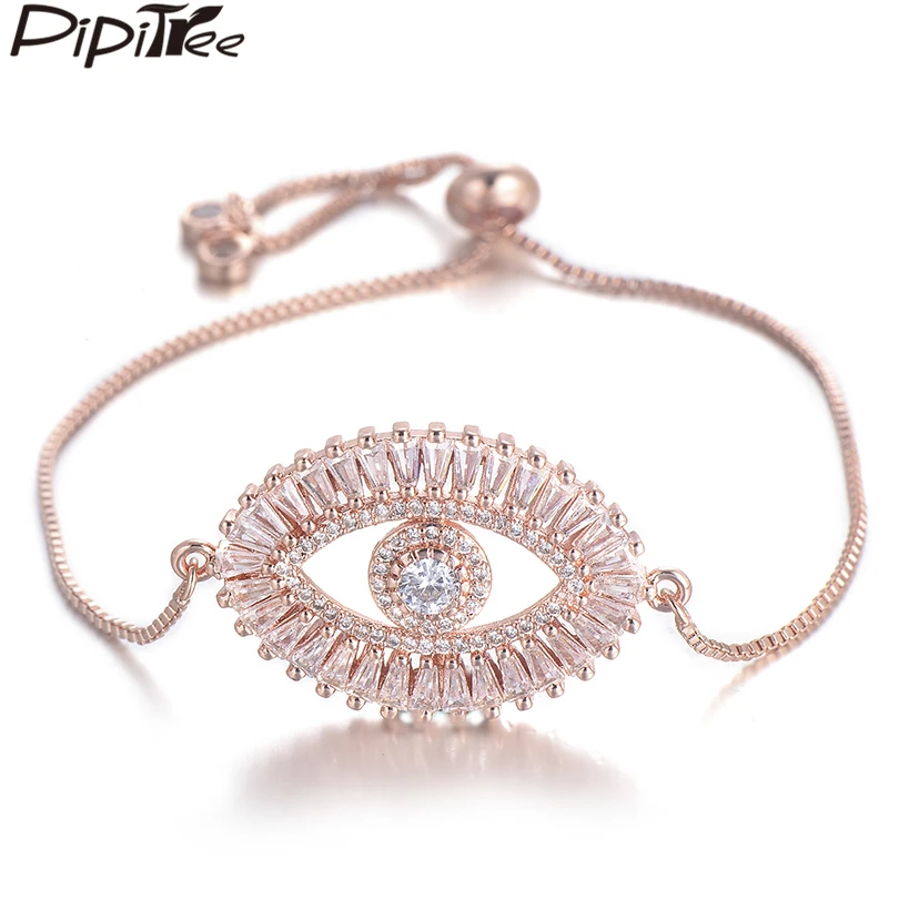 Pipitree роскошный большой сглаза браслет для женщин блестящий Принцесса огранка кубический циркон CZ браслеты и браслеты медные ювелирные изделия