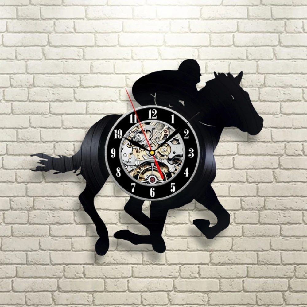 Horse Racing Vinyl Record Wall Clock Horse Rider Personalized Black CD Cut Out LP Clocks