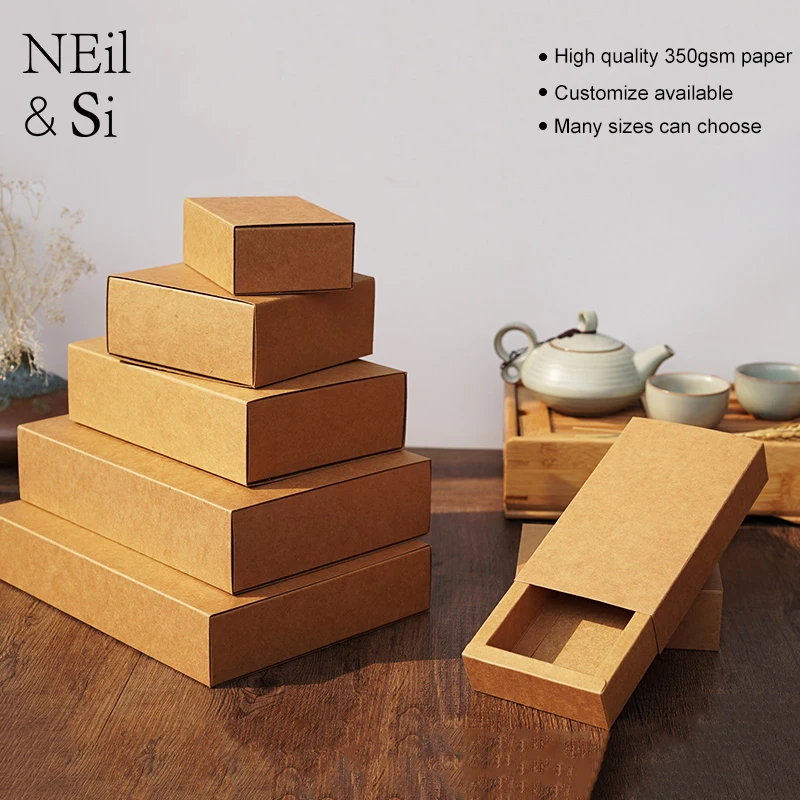 

Free Shipping Kraft Paper Drawer Box Gift Candy Tea Biscuit Cake Snack Chocolate Handmade Soap Packing Boxes 20pcs
