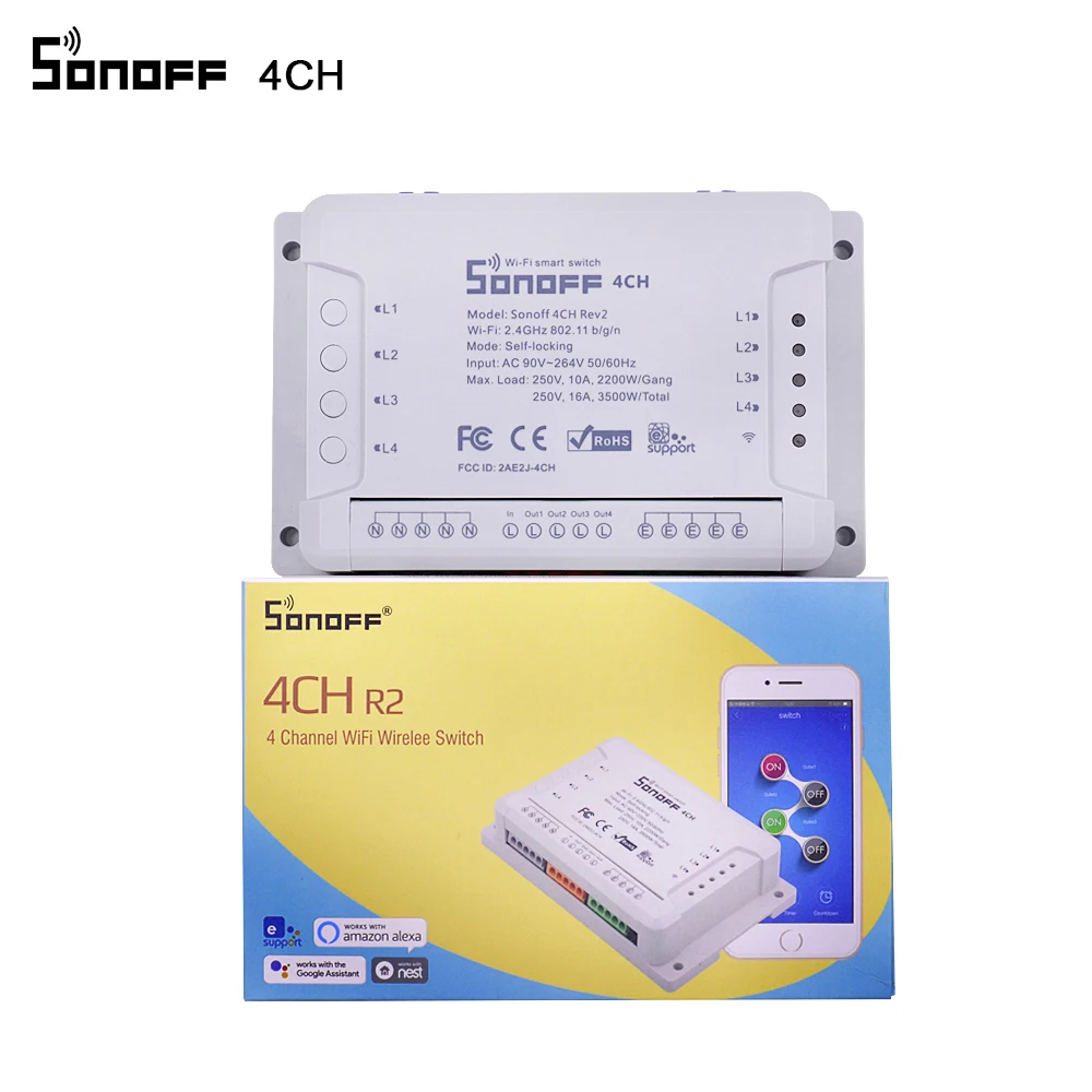 Интеллектуальный выключатель света Sonoff 4CH 220V Беспроводной 4 канала WI-FI переключатель независимого дистанционного Управление для умного дома Модуль Автоматизации "умный дом Управление;