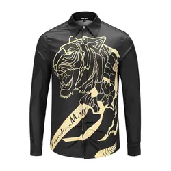 Бренд seestern одежда черные мужские рубашки с принтом Золотой тигр модная кофта с длинными рукавами в западном стиле Молодежные повседневные