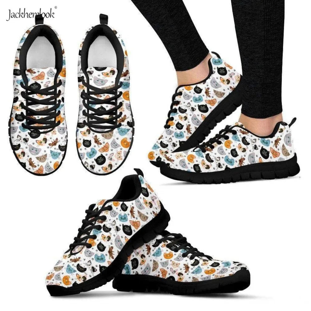 

Jackherelook Fashion Women's Outdoor Sport Shoes Adorable Kittens Faces 3D Pattern Light Running Shoes Mesh Comfortable Sneakers