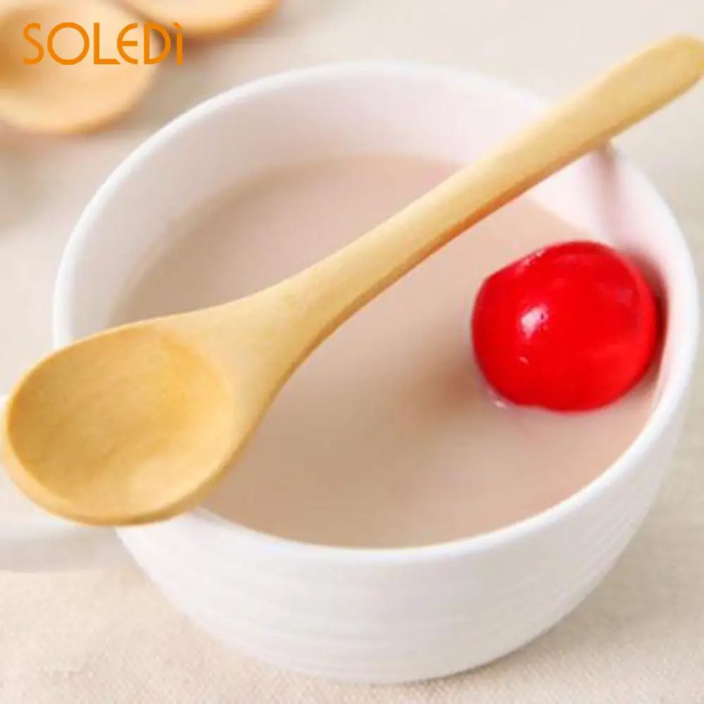 

13 * 3cm round Natural Wood Spoon Mini Salt Spoon Practical Coffee Kitchen spoon Eco-Friendly Tableware Tea Honey Coffee Sp
