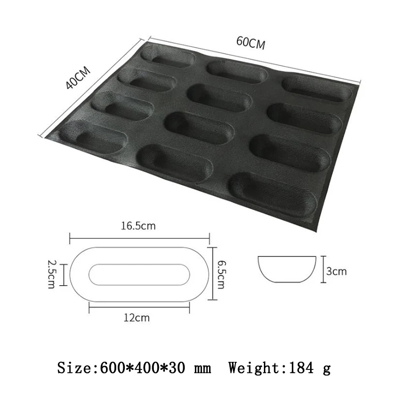 Meibum, 12 полости, черная пористая силиконовая форма, хот-дог, багет, модель Eclair, длинный буханка, хлебный поднос, антипригарная форма для выпечки, противень для выпечки