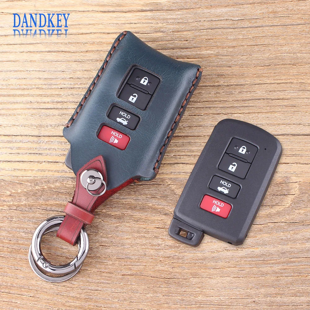 

Dandkey Genuine Leather Key Shell Case Fob 4 Button For Toyota RAV4 Avalon Camry 2012 2013 2014 2015 Car Key Case