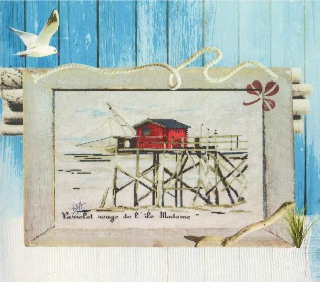 CS-1801 Cross Stitch Kit Le Carrelet Rouge Red Cabin Hut Wood House At Beach Isabelle