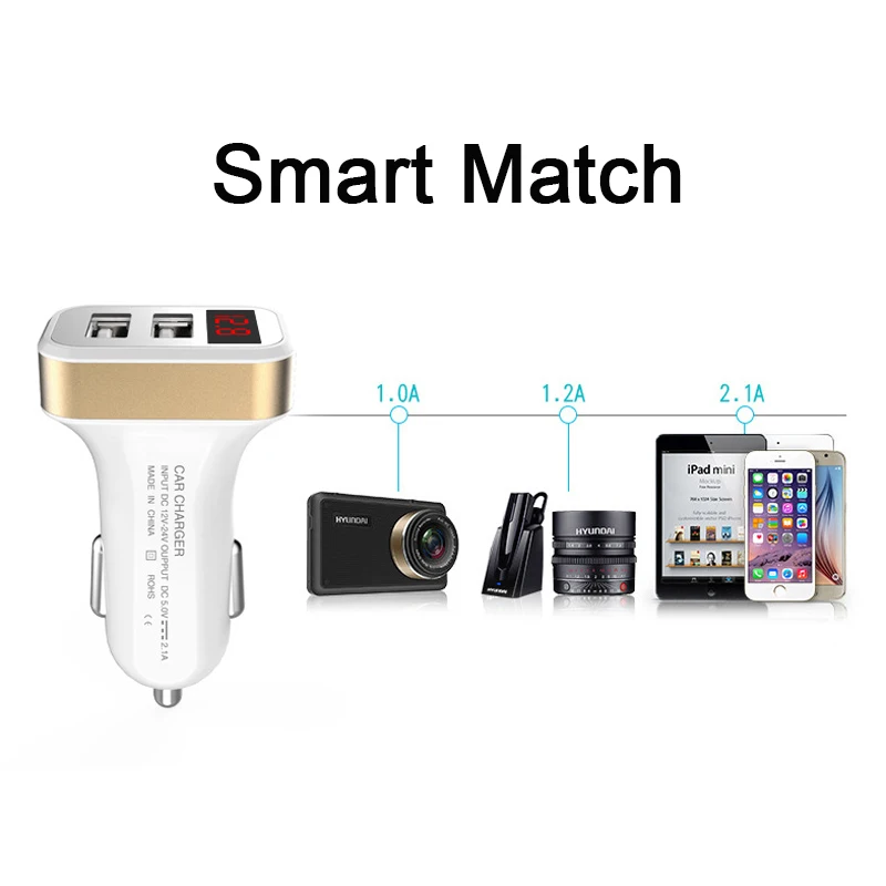 5V 2.1A Dual 2 Port Smart Auto Car Phone Charger Adapter 5V 2.1A Dual 2 Port Smart Auto Car Phone Charger Adapter