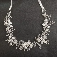 SLBRIDAL ручной работы серебряные прозрачные хрустальные стразы жемчуг Цветочные Свадебные аксессуары для волос повязка на голову для невесты женские украшения