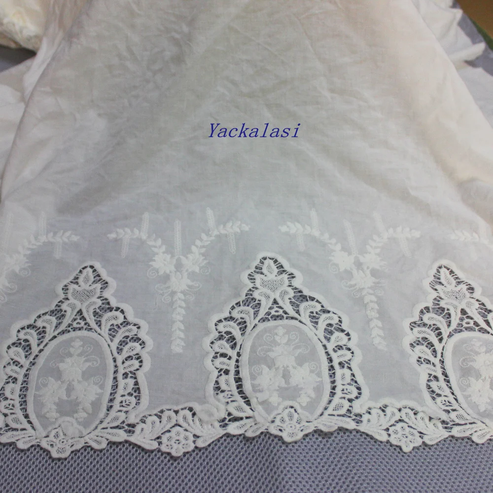 

YACKALASI 1 Meter Cotton Embroidery Lace Fabrics Eyelet Double Scalloped Two Sides 135cm Dairy white