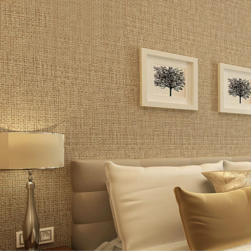 素朴なわらテクスチャ純粋な色の壁紙現代のシンプルな無地レトロ非織クラシック固体壁紙寝室のインテリア ブラウン ベージュ Wallpapers Aliexpress
