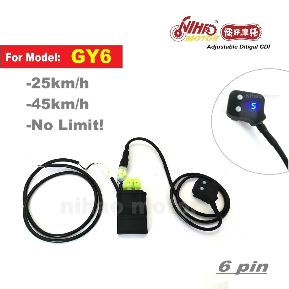

GY6 CDI Racing parts 25km 45km No limit 6Pin DC Adjustable digital Chinese Scooter ignition coil Performance part Nihao Motor