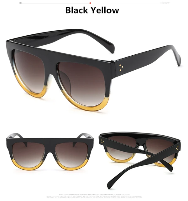 Flat Top негабаритных Для женщин солнцезащитные очки ретро щит Форма Luxy бренд дизайн большой кадр заклепки оттенки солнцезащитные очки Для женщин UV400 очки - Цвет линз: Black Yellow