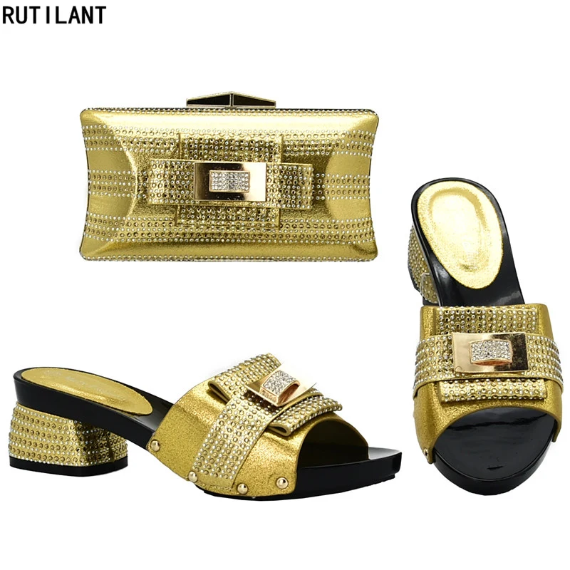 

Latest Design Italian Shoes with Matching Bags Set Decorated with Rhinestone In Women Italian African Party Pumps Shoes and Bags