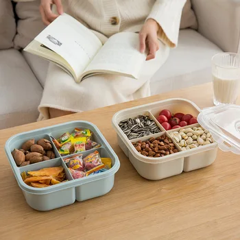 

Multifunction 4 grids Plastic storage box Snacks Food Storage Box melon seeds Tabletop Nutshell Storage Organizer Holder