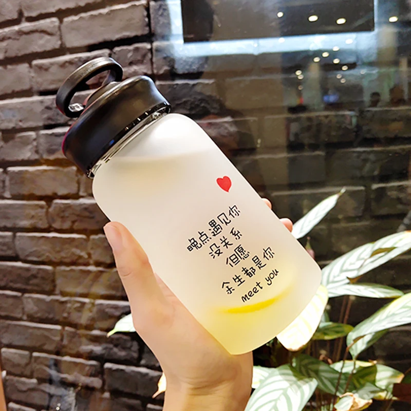 Creative Trend Glass Female Sand Water Cup Korean Cute Portable Personality Cup Harajuku Water Bottle Transparent Glass Cup 5 - Цвет: Black 1