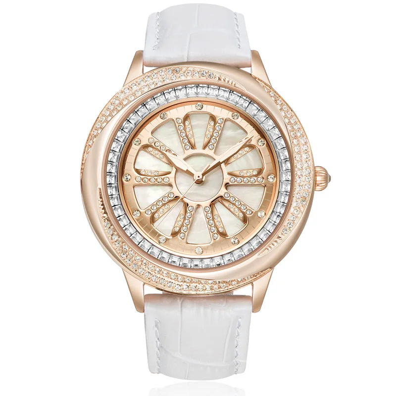 

New Rotating Woman Quartz watches Lady Fashion Watch Top Brand Luxury Rose Gold Clock Leather Bracelet Waterproof Watch Female
