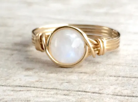 anillo envuelto en alambre de piedra lunar Natural para mujer, joya de relleno de Rosa hecha a mano, diseños únicos de bluesois para regalo|ring handmade|ring vintagegold filled rings - AliExpress