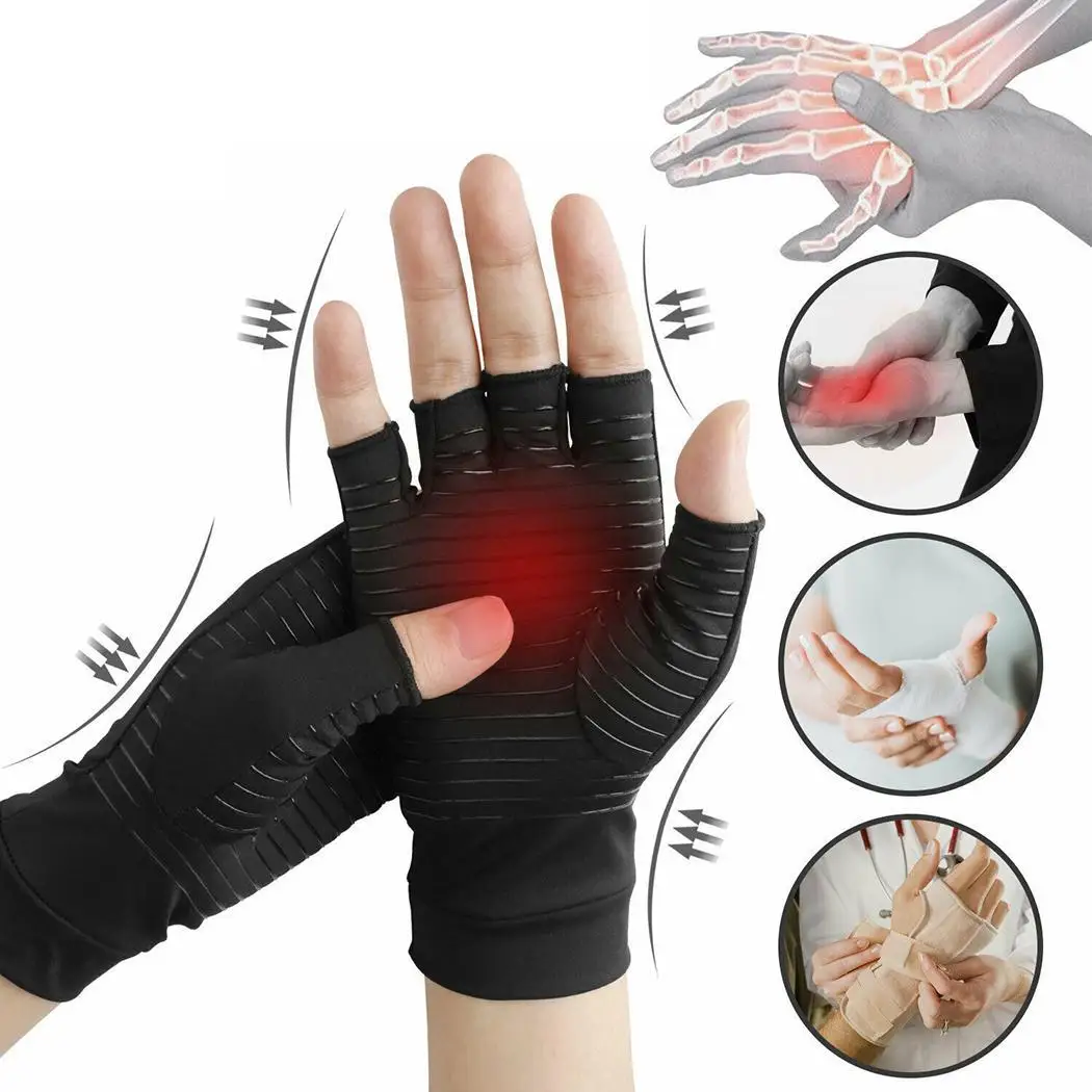 

Wrist Support Gym Wrist Band Gloves Sports Wristband Arthritic Relief Copper Fiber Compression Gloves Black For Sporting Fitness
