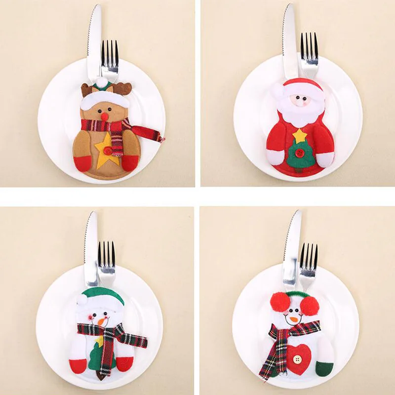 4 шт. рождественские украшения для дома Снеговик мешочки для ножей Рождество Санта-Клаус обеденный кухонный стол чехол для столовых приборов набор Noel Декор - Цвет: Style