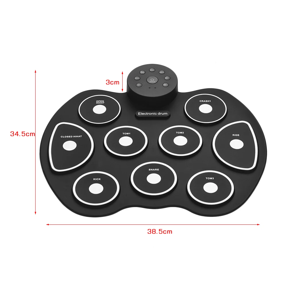 Компактный размер рулонная барабанная установка кремния цифровой набор электронных ударных 9 барабанных колодок с барабанные палочки, ножные педали для начинающих детей