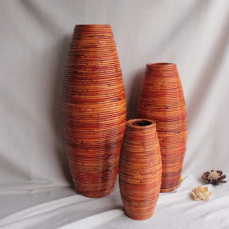 Китайская большая бамбуковая напольная ваза большая гостиная декоративная напольная ваза домашнее искусство и ремесло цветочный горшок тканый ретро антикварная отделка