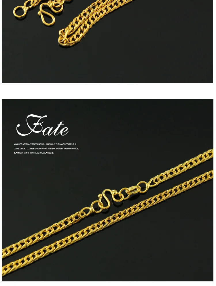 MHXFC Европейская мода мужские вечерние свадебные подарки длинные 47 см шириной 3 мм плоские Figaro Настоящее 24KT золотая цепочка ожерелье NL70