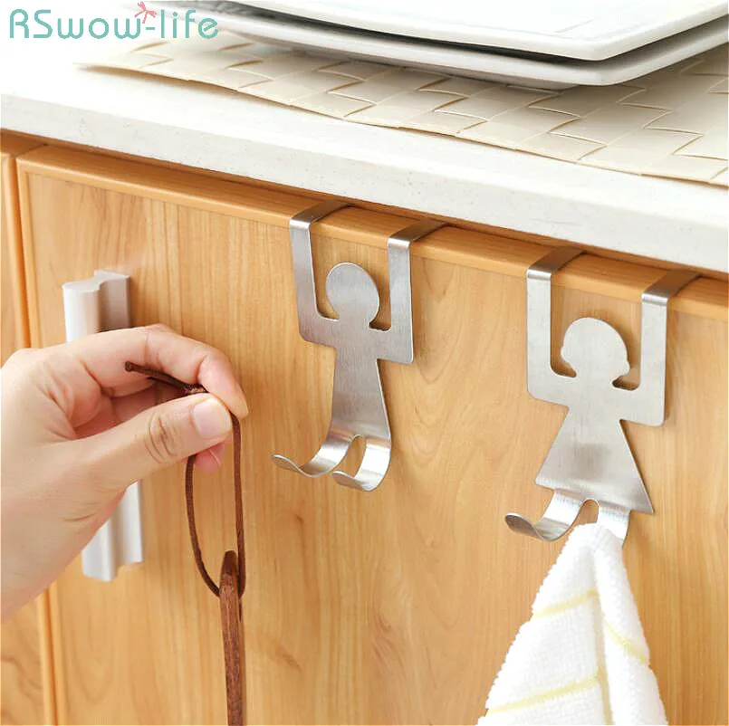 

4PCS Creative Seamless Nail-Free Cabinet Door Back Cloth Bag Hanger Receiving Hook Stainless Steel Kitchen Bedroom Cupboard 50g