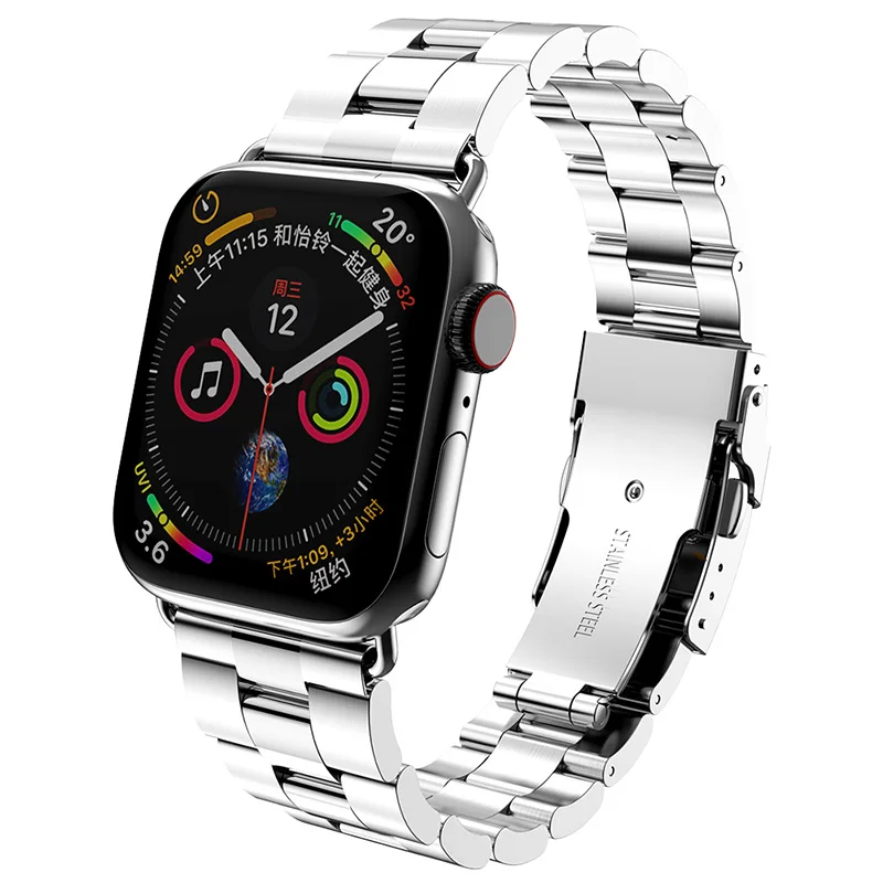 HOCO Band для Apple Watch Series 5 4 3 2 1 Двойная безопасная пряжка из нержавеющей стали для смарт-ремешка для часов для iWatch 5 44-миллиметровый 40-миллиметровый ремешок - Цвет ремешка: Серебристый