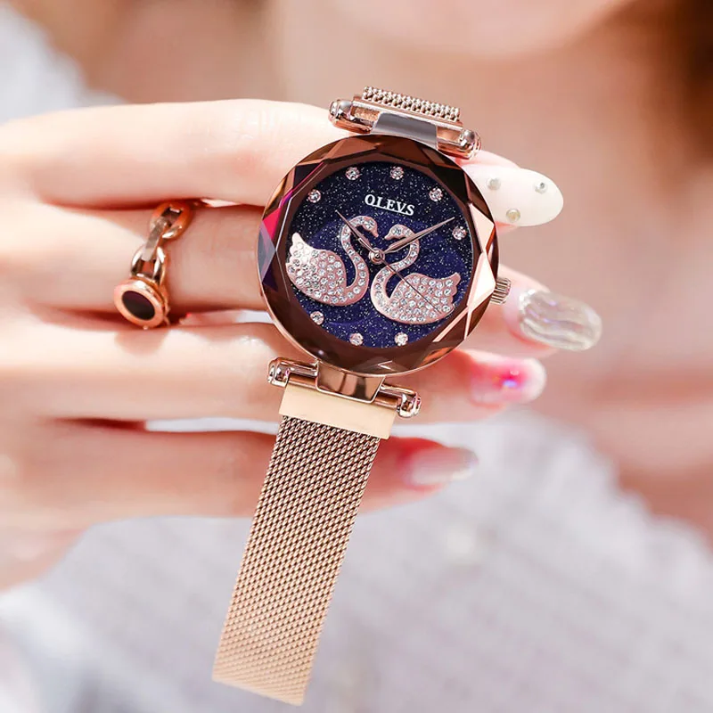 

2019 Creative Swan Crystal Women Watches Luxury Brand rose gold quartz watch women rhinestone dress ladies watch montre femme