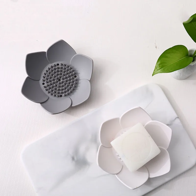 

Flexible Silicone Bathroom Shower Soap Box Dish Storage Plate Tray Drain Holder Flower Soapbox