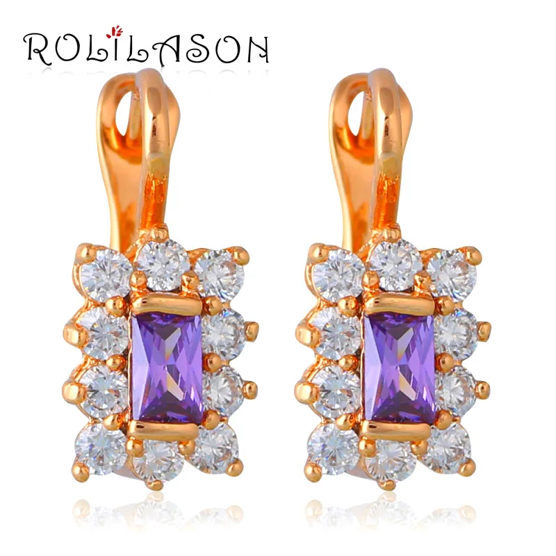 

Purple Crystal gold tone Clip Earrings for women Health Nickel & Lead free Fashion jewelry JE1046