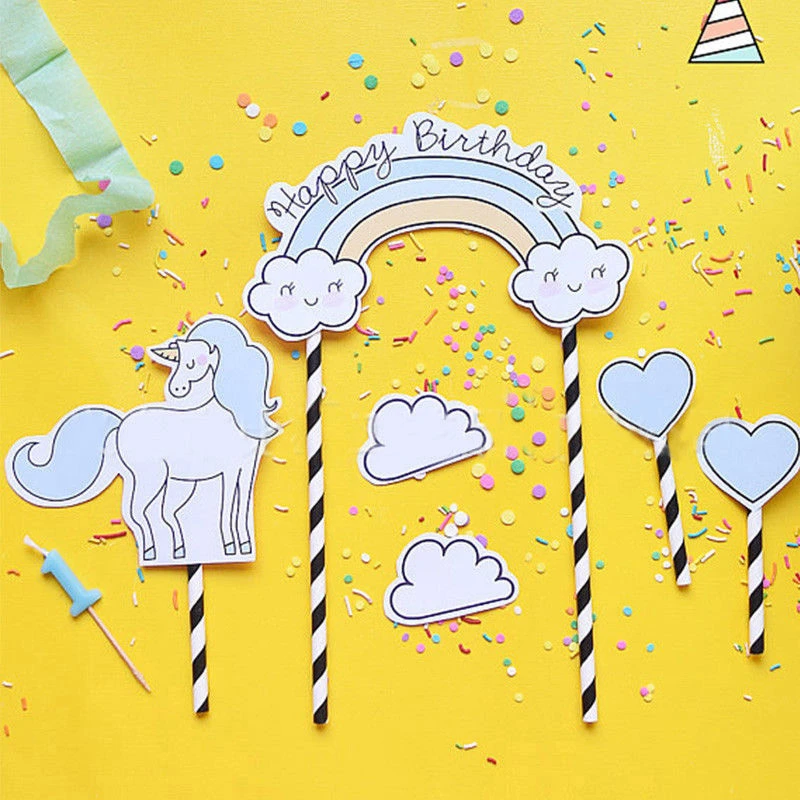 New Unicorn Diamond Clouds Stars Cake Topper Happy Birthday Candle Party Decor 3 Styles DIY