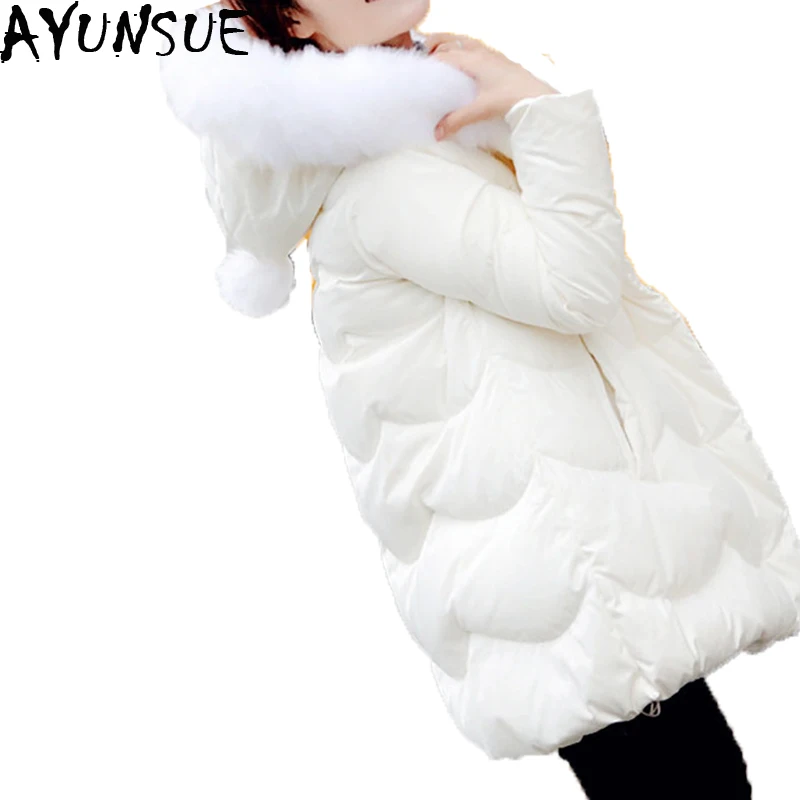 

Korean Style Winter Jacket Women Fox Fur Collar Hoody Long Down Coats Loose Warm Cloak Female Outerwear Fashion Abrigos ST492