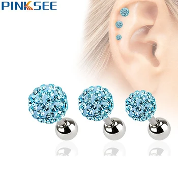 

1pc Stainless Steel 18G Full Crystal Ball Ear Cartilage Piercing Helix Tragus Barbell Ear Studs Body Jewelry 5 Colors 3 4 5mm