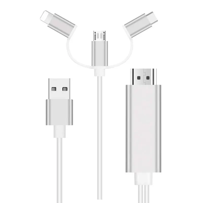 AHHROOU Новый 3 в 1 2 м HDMI кабель HDTV адаптер AV кабель системы освещения/Micro USB/type C к HDMI 1080 P для iPhone Android телефонов