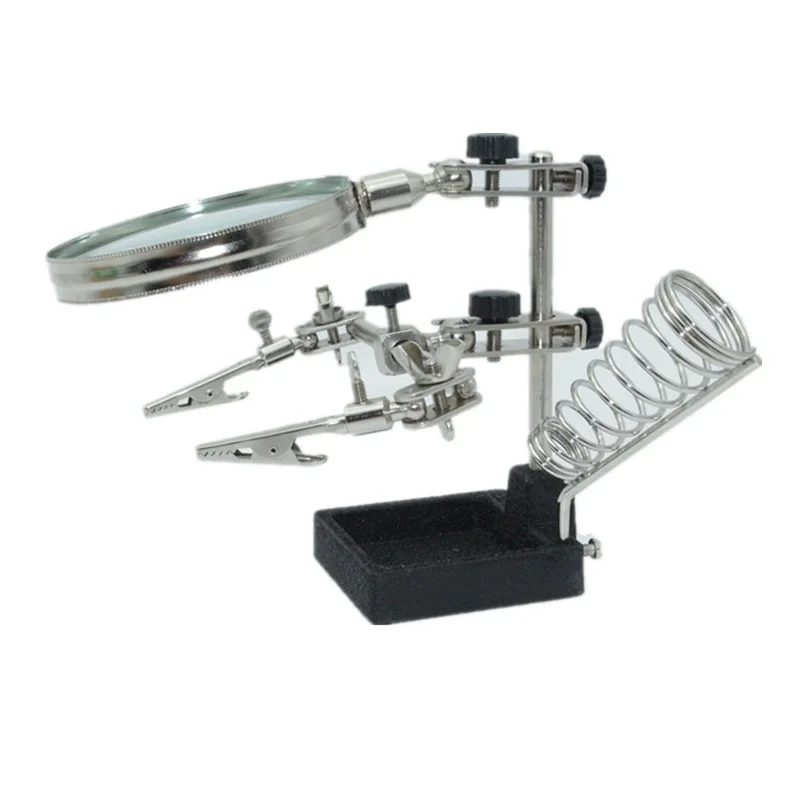 Cena Lupa trzecia ręka lupa, wielofunkcyjna pomocna naprawa lupa klip 4X uchwyt do lutownicy stół Vergrootglas